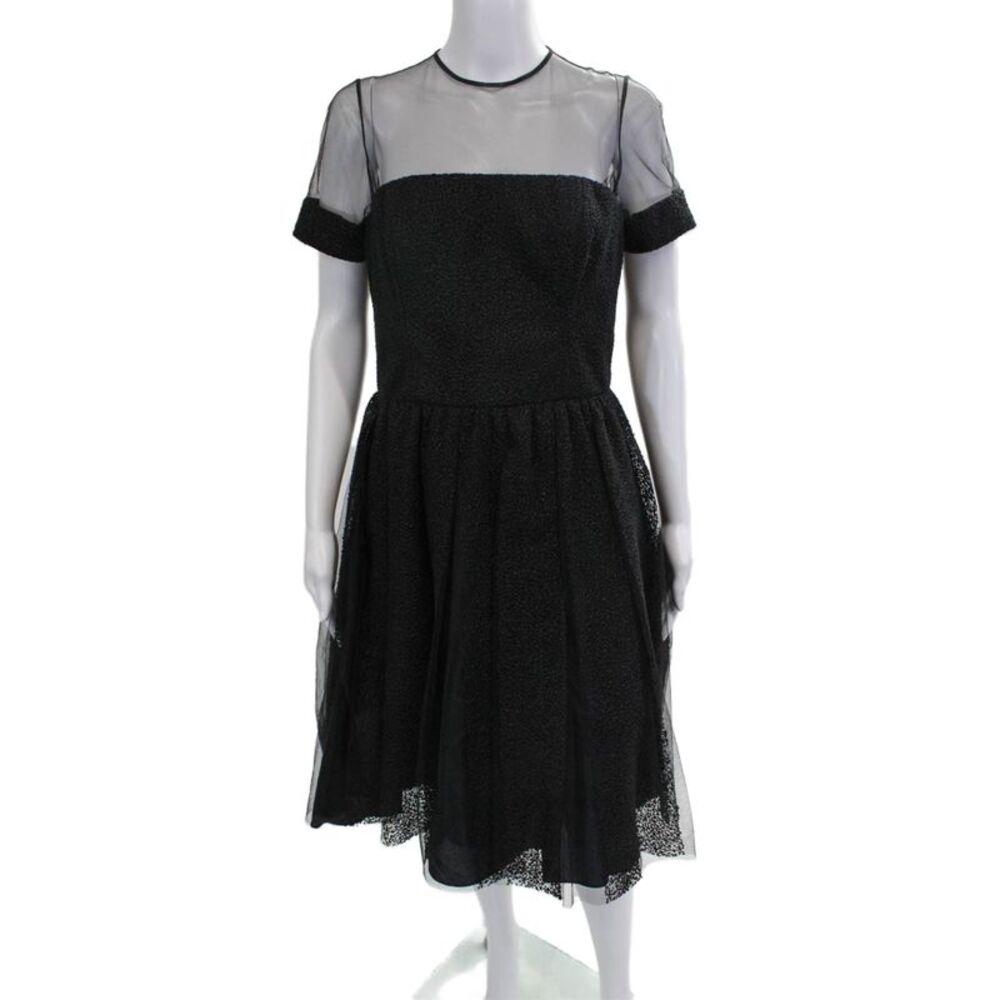 Melinda Eng Womens Fit & Flare Dress Black Crew Neck Short Sleeve Nylon Size 8